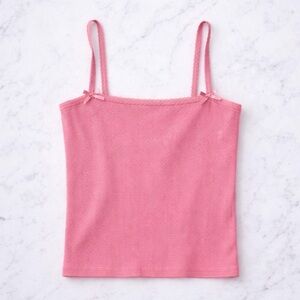 American Eagle Ribbed Lace Trim Cami Tank Square Neck Bow Detail Stretch Top NWT